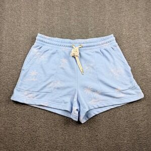 Lou & Grey Light Blue Palm Tree Tropical Sweat Shorts Women's M Medium